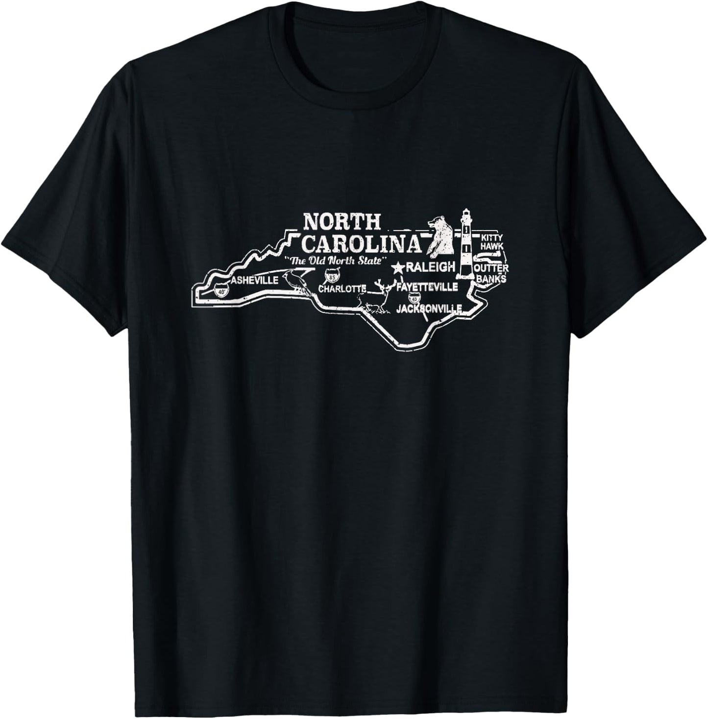 North Carolina State Map Travel Souvenir Vintage T-Shirt - T-Shirt | Black