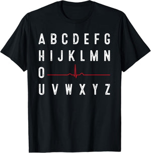 PQRST Nurses Day Funny Nurse Alphabet Cardiac Cycle Black 3X-Large Adults T-Shirt - T-Shirt | Black
