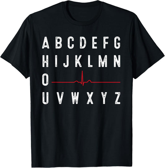 PQRST Nurses Day Funny Nurse Alphabet Cardiac Cycle Black 3X-Large Adults T-Shirt - T-Shirt | Black