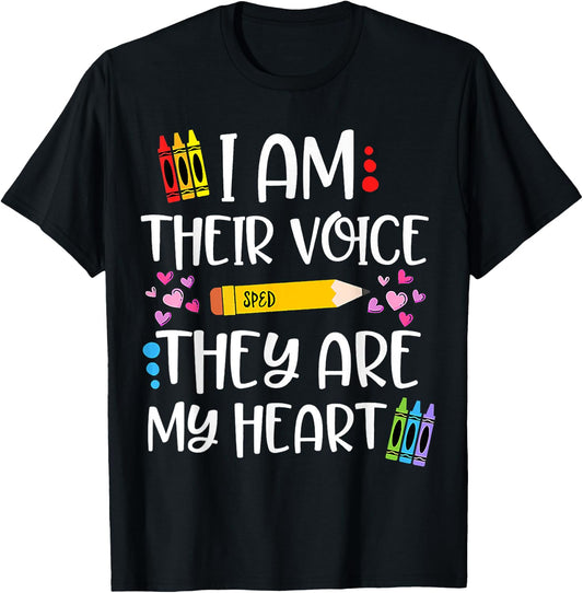 I Am Their Voice They Are My Heart SPED Teacher Appreciation Men Women T-Shirt - T-Shirt | Black