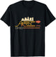 Vintage Akron Ohio Skyline With Akron Blimp On Retro Stripes T-Shirt - T-Shirt | Black