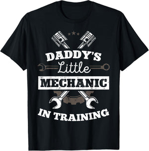 Daddy's Little Mechanic In Training Auto Repairman Dad T-Shirt - T-Shirt | Black