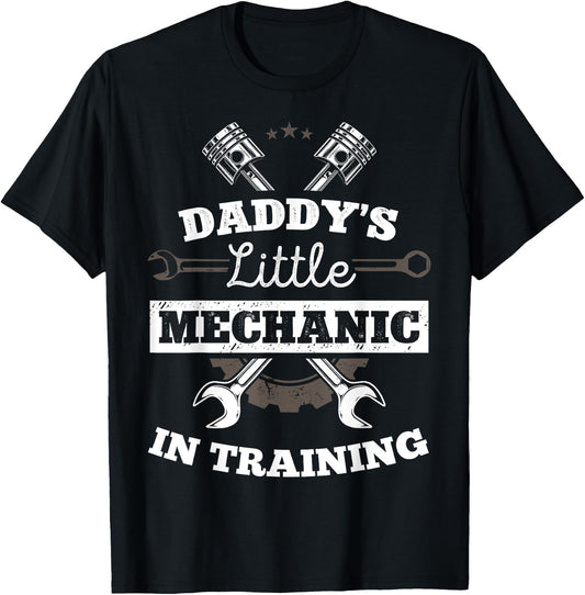 Daddy's Little Mechanic In Training Auto Repairman Dad T-Shirt - T-Shirt | Black