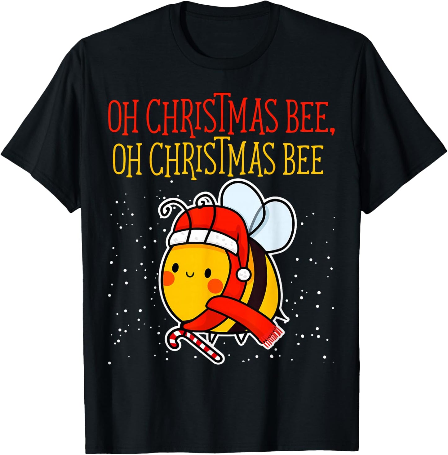 Oh Christmas Bee Wrapped with Lights Funny Apparel T-Shirt - T-Shirt | Black