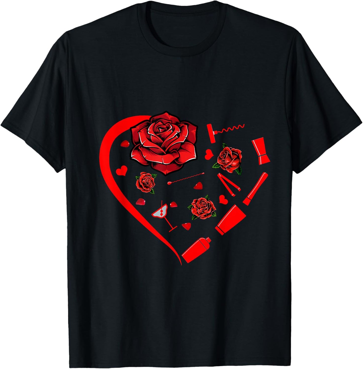 Bartender Tools Flowers Heart Shape Funny Valentine Family T-Shirt - T-Shirt | Black