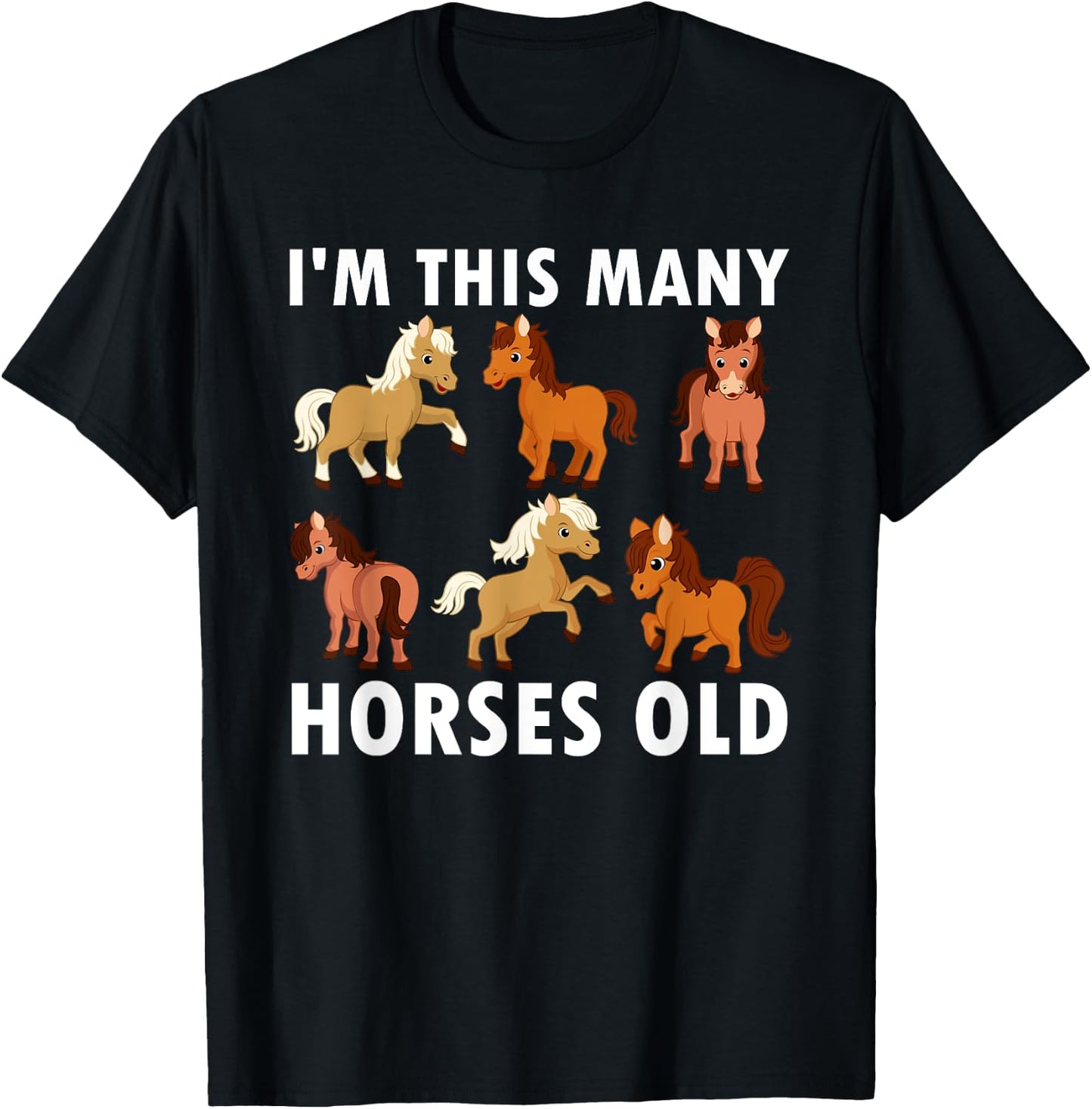 6 Years Old Girl Horses Old 6th Birthday Kids T-Shirt - T-Shirt | Black