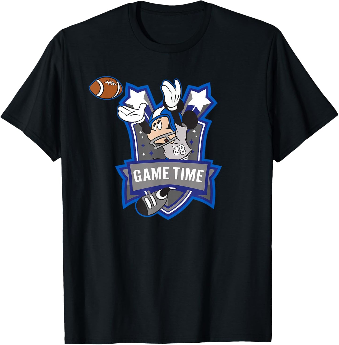Disney Mickey Mouse #28 Game Time Football Catch Sports T-Shirt - T-Shirt | Black