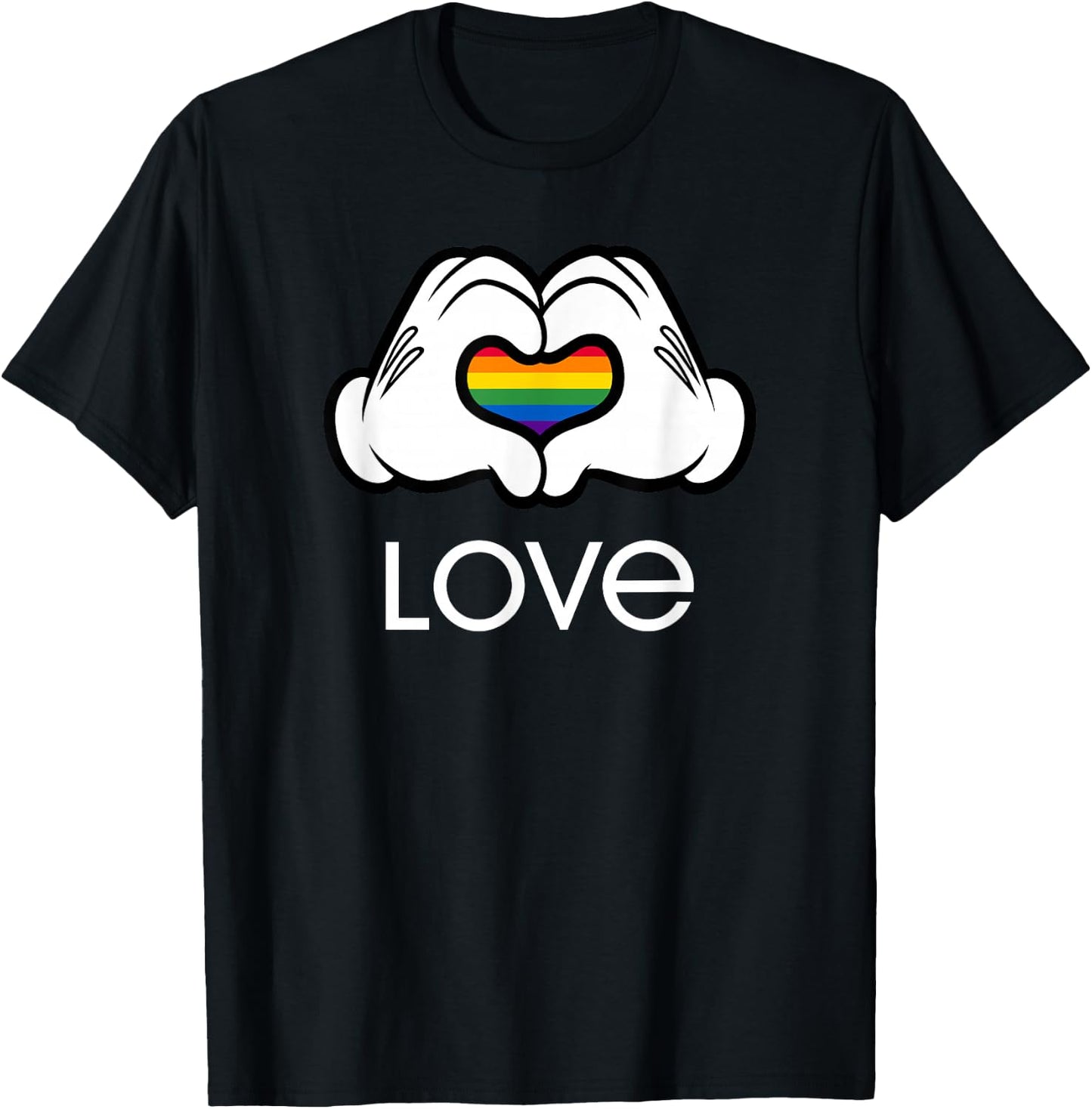 Disney Mickey And Friends Hands Rainbow Heart Love T-Shirt - T-Shirt | Black