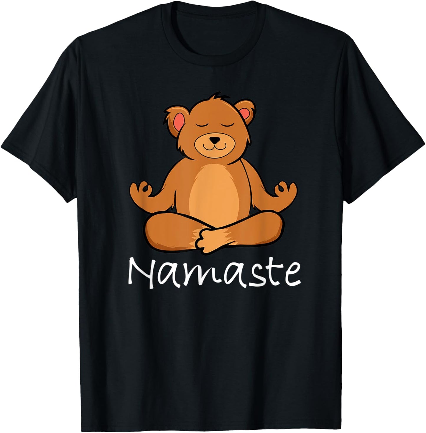 Adorable Cartoon Bear In Yoga Pose Or Meditating Namaste T-Shirt - T-Shirt | Black