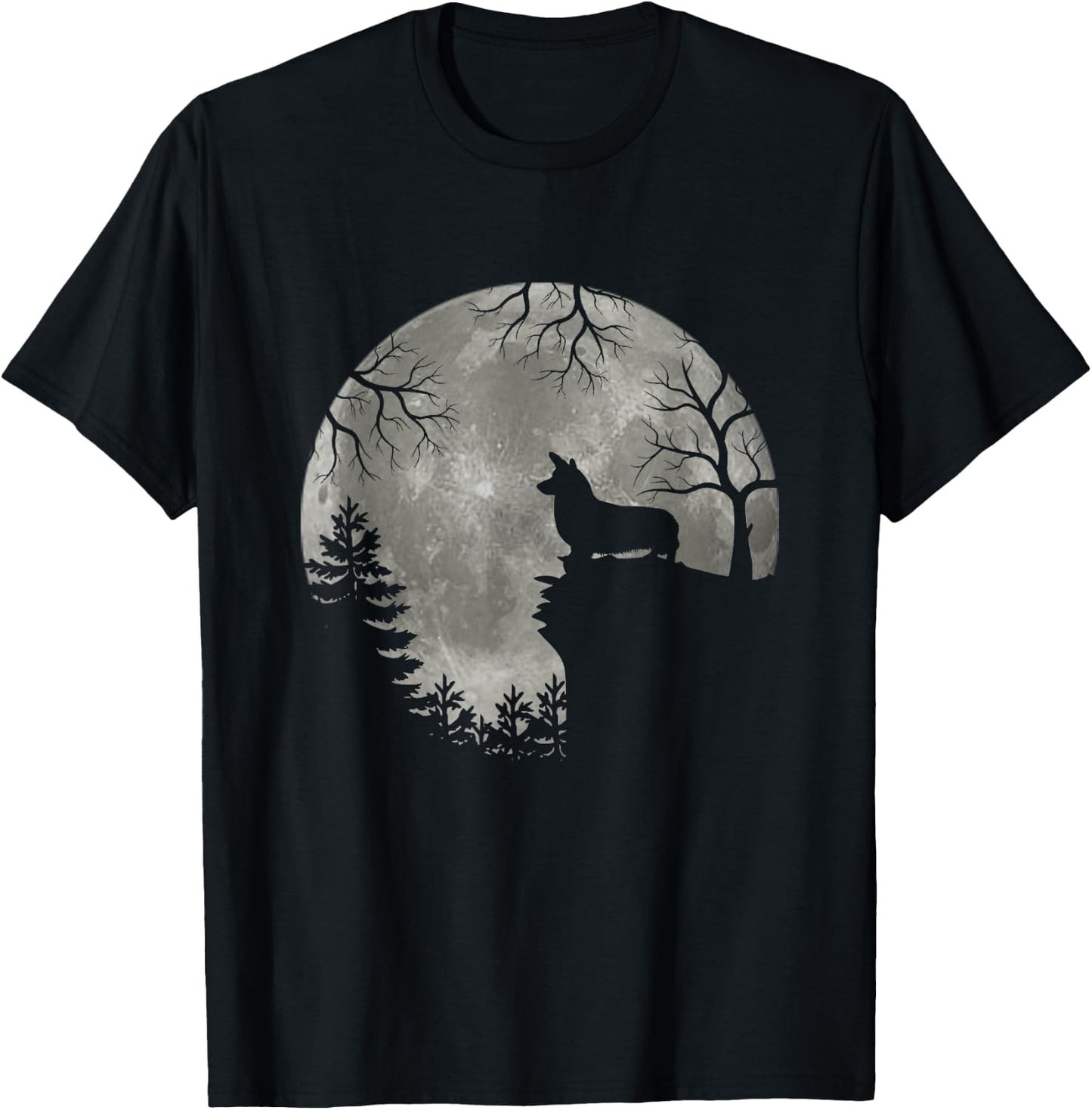 Corgi Dog Moon Howl in Forest Halloween Costume T-Shirt - T-Shirt | Black
