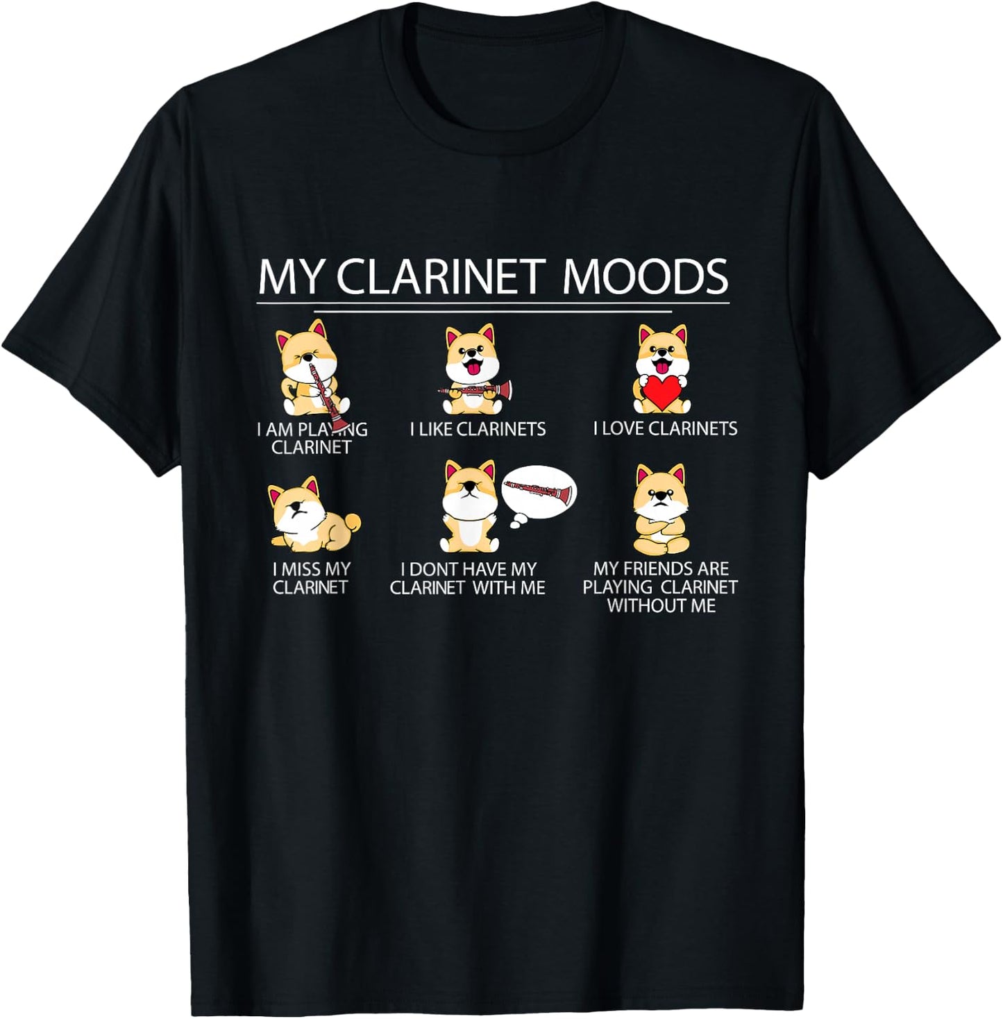 Clarinet Player Shiba Inu Dog Musician Children Clarinet T-Shirt - T-Shirt | Black