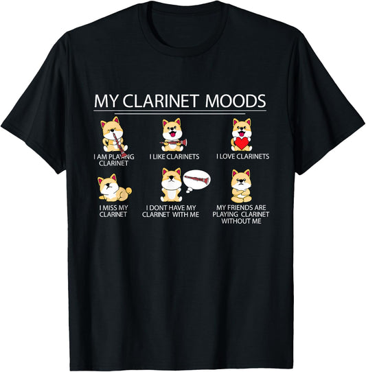 Clarinet Player Shiba Inu Dog Musician Children Clarinet T-Shirt - T-Shirt | Black