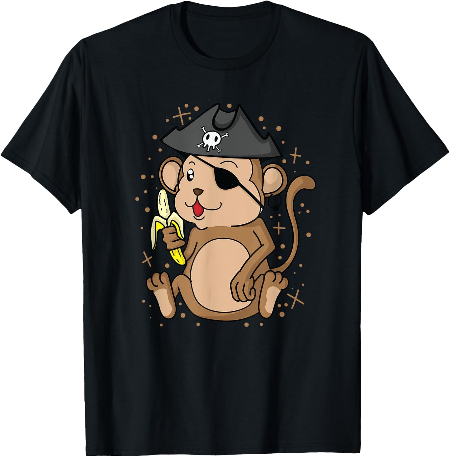 Pirate Monkey with Pirate Hat Eye patch and Banana T-Shirt - T-Shirt | Black