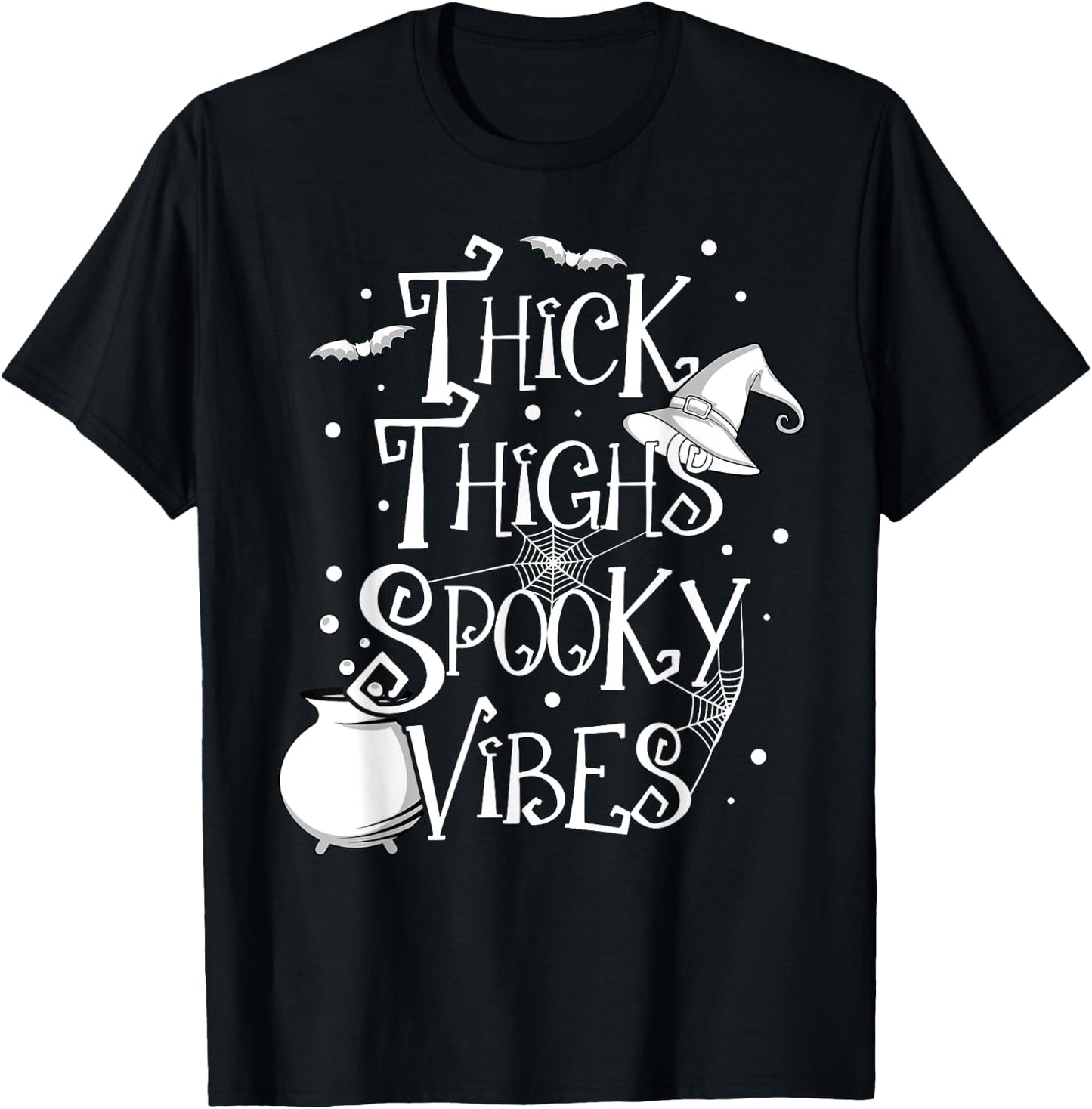 Thick Thighs Spooky Vibes Halloween Party Gym Workout Witch T-Shirt - T-Shirt | Black