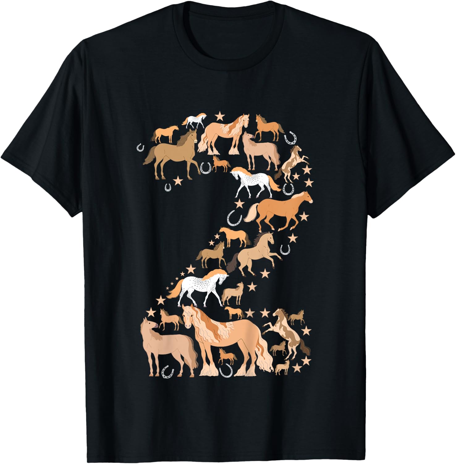 Little Girls 2 Years Old 2nd Birthday Horse Graphic Cute T-Shirt - T-Shirt | Black