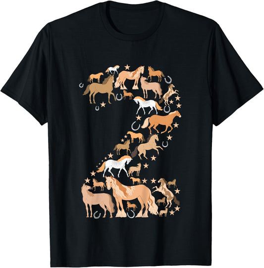 Little Girls 2 Years Old 2nd Birthday Horse Graphic Cute T-Shirt - T-Shirt | Black