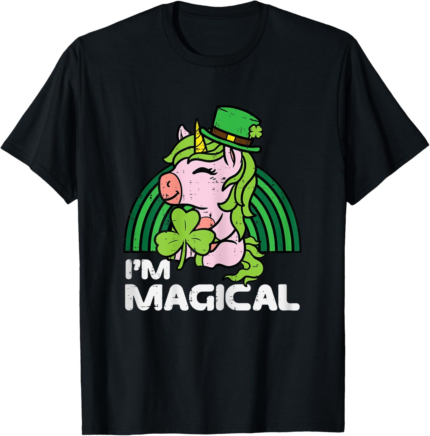St Patricks Day Unicorn Im Magical Irish Girls Kids Toddlers T-Shirt - T-Shirt | Black