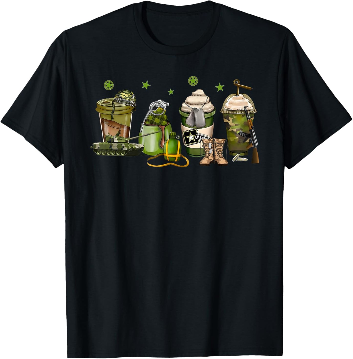 Army Military Coffee Camouflage Latte Cups Veteran Day T-Shirt - T-Shirt | Black
