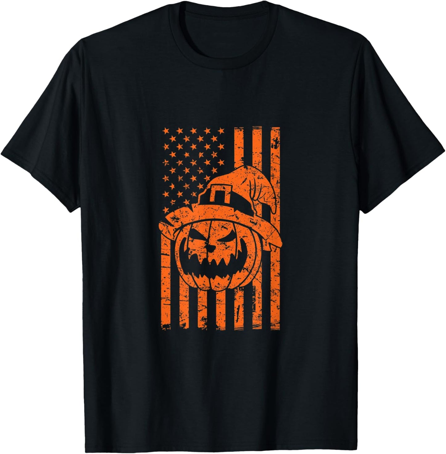 Grunge American flag with Pumpkin Halloween Kids Men T-Shirt - T-Shirt | Black