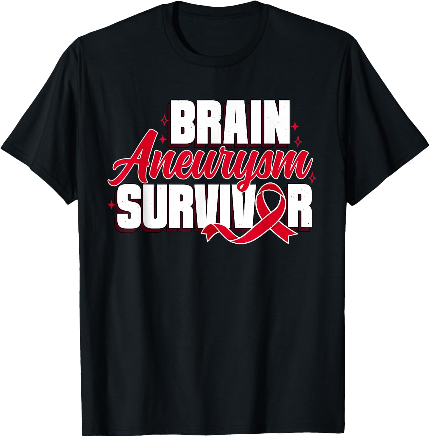 Brain Aneurysm Survivor Recovery Red Ribbon Awareness T-Shirt - T-Shirt | Black
