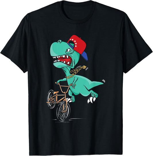 Funny T-Rex Dino Cyclist | BMX MTB Biking | Bike Cycling T-Shirt - T-Shirt | Black