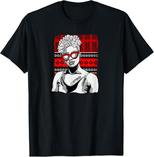 Woman with Afrobeat Tattoo T-Shirt - T-Shirt | Black