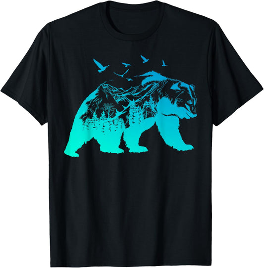 Bear Nature Outdoor Mountains Forest Trees Bear Wildlife T-Shirt - T-Shirt | Black