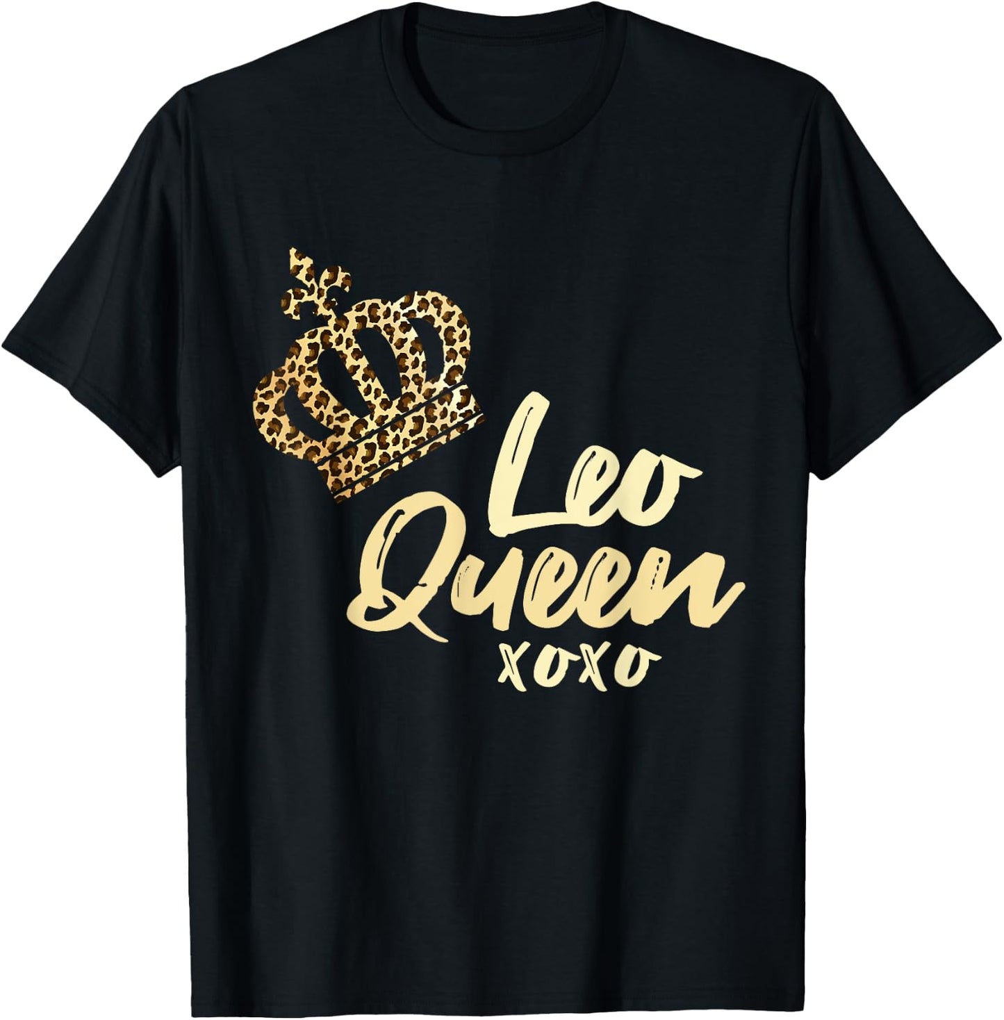 Leo Queen Leopard Print July August Zodiac Sign Astrology T-Shirt - T-Shirt | Black