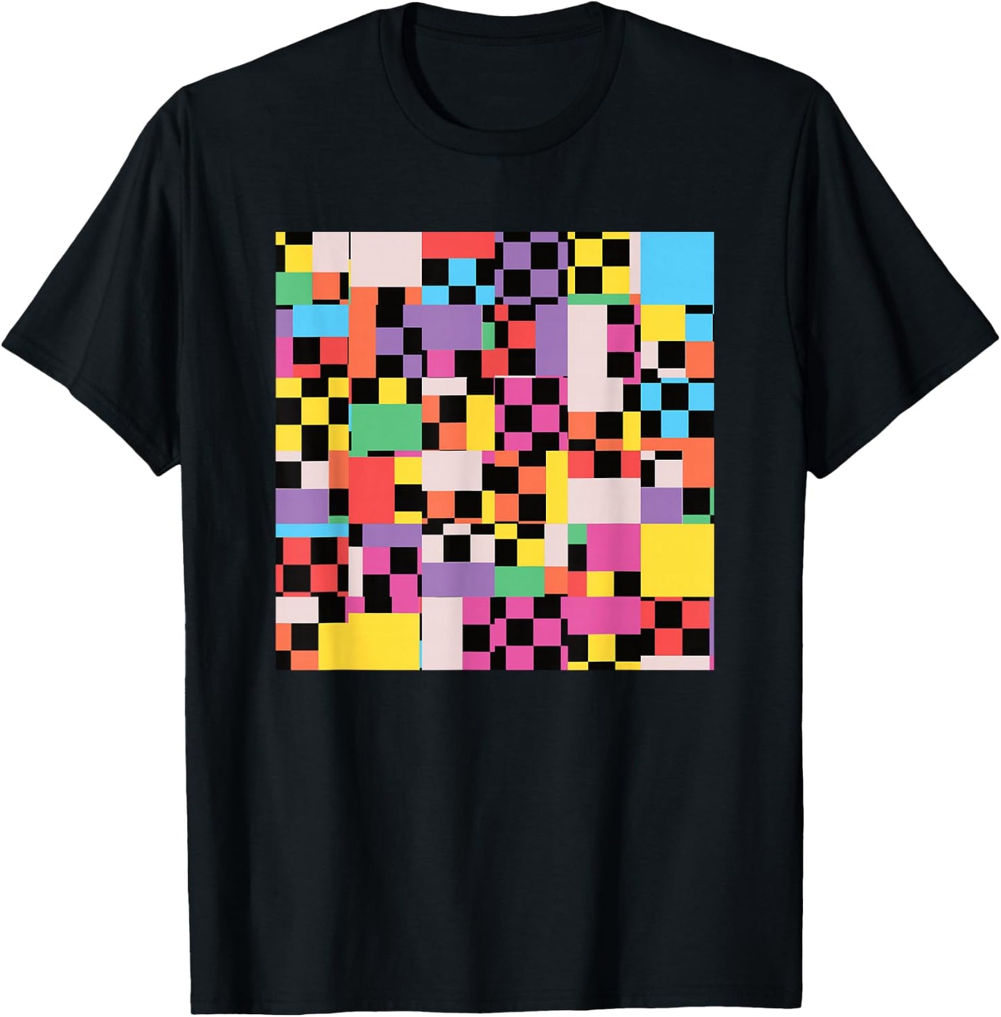 Retro Colorful Checkered Pattern Checkerboard Men Women T-Shirt - T-Shirt | Black