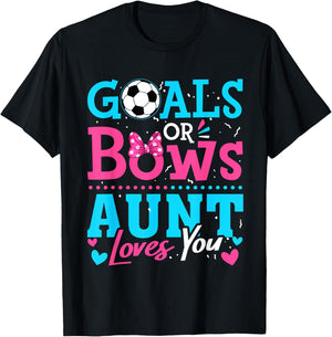 Gender Reveal Goals Or Bows Aunt Loves You Soccer T-Shirt - T-Shirt | Black