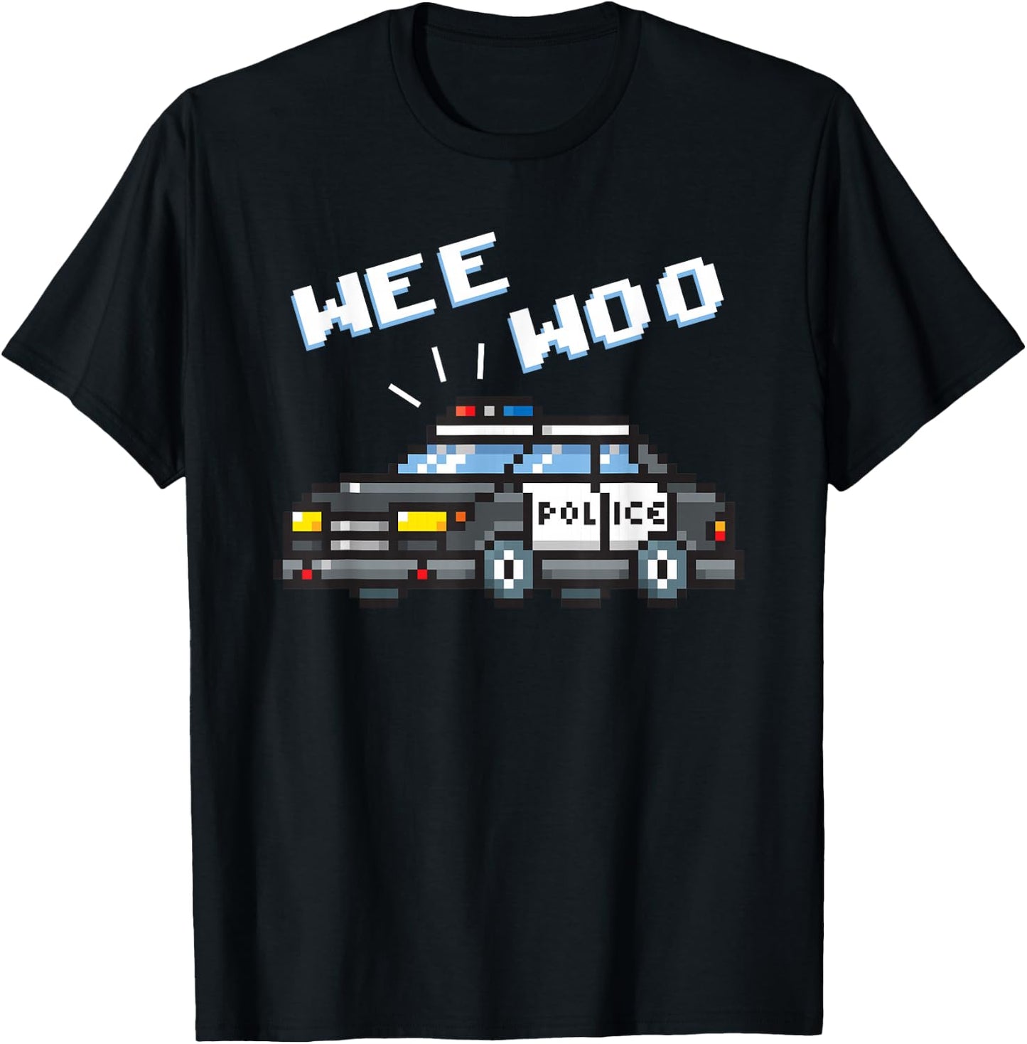 Wee Woo Pixelate Style Art Police Car T-Shirt - T-Shirt | Black
