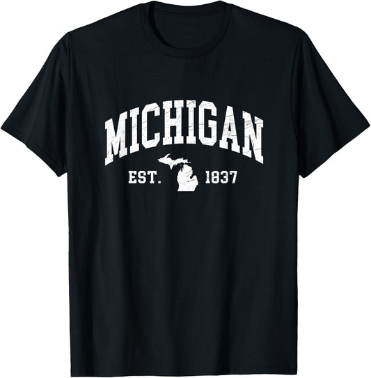 Michigan - Est. 1837 - Distressed/Worn Design - Classic T-Shirt - T-Shirt | Black