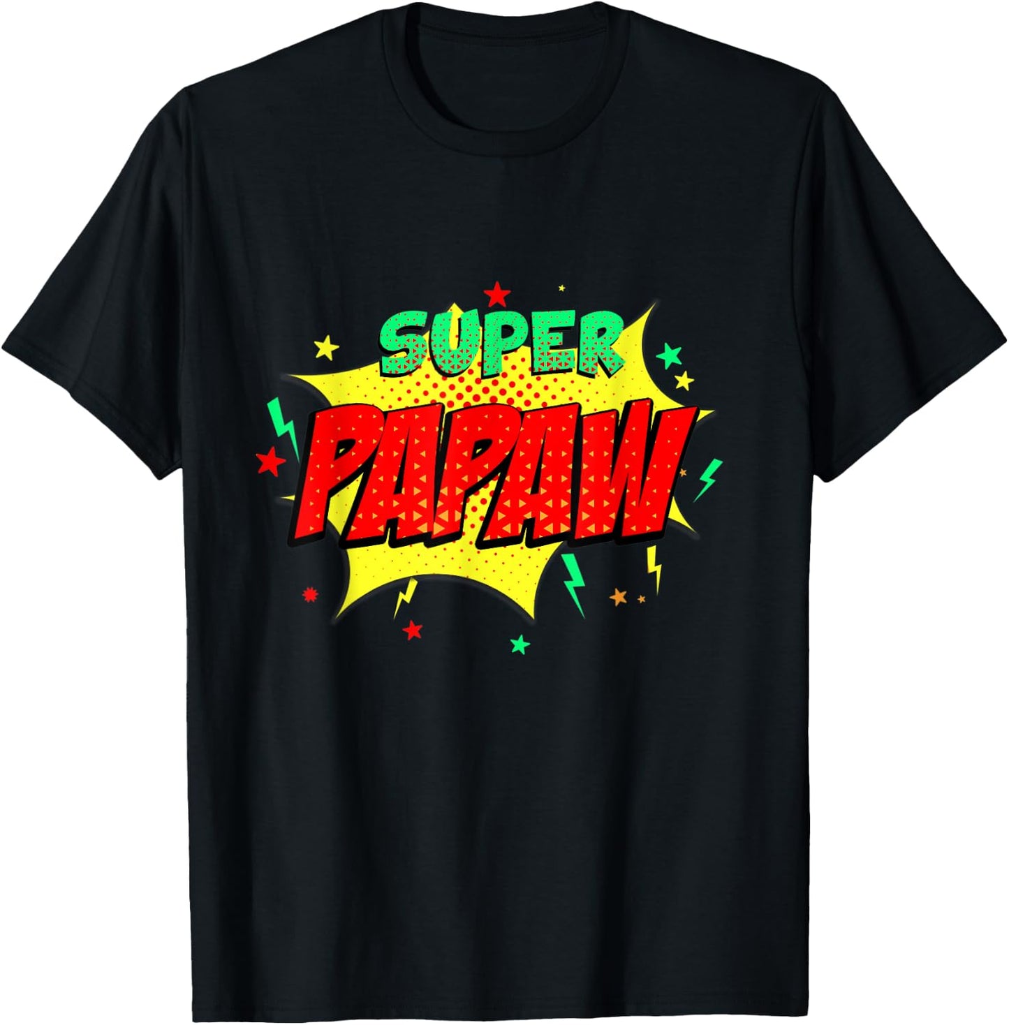 Super Papaw Comic Themed Style Superhero Fathers Day T-Shirt - T-Shirt | Black