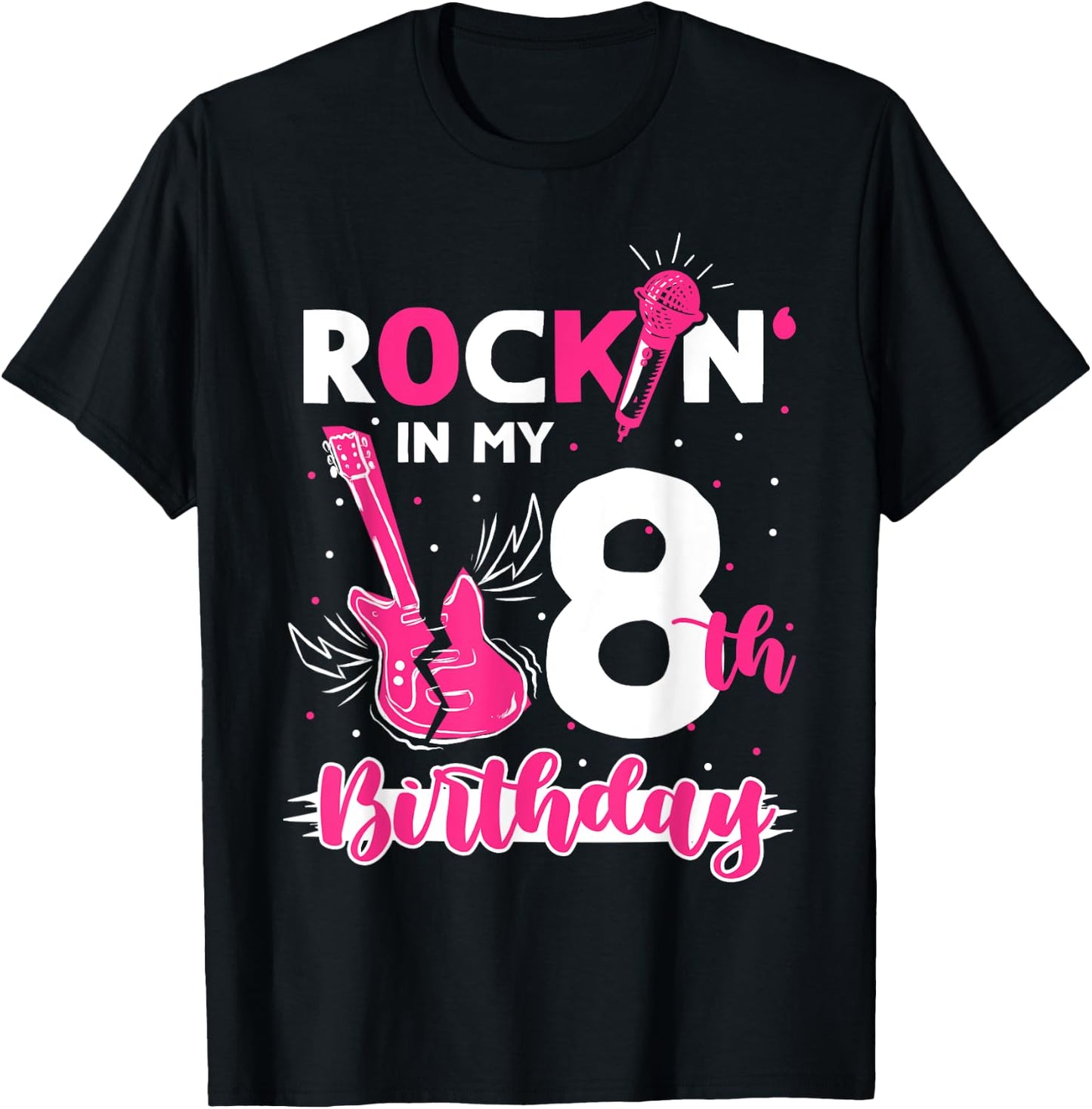 Girls Rockstar Birthday Rock Star Themed Guitar 8th Birthday T-Shirt - T-Shirt | Black