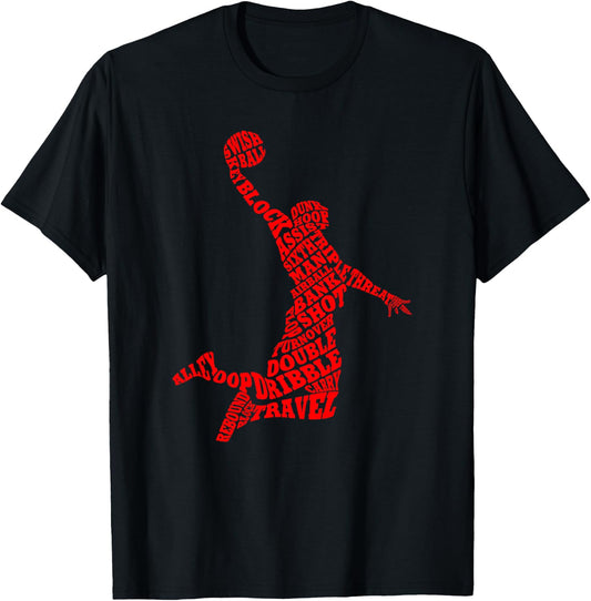 Basketball Player Typography Word Art T-Shirt - T-Shirt | Black