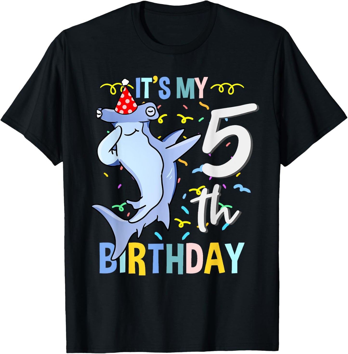 Its My 5th Birthday Dabbing Hammerhead Shark T-Shirt - T-Shirt | Black
