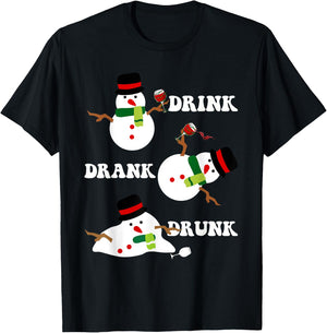 Funny Snowman Drink Drank Drunk Funny Christmas Party T-Shirt - T-Shirt | Black