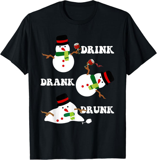 Funny Snowman Drink Drank Drunk Funny Christmas Party T-Shirt - T-Shirt | Black