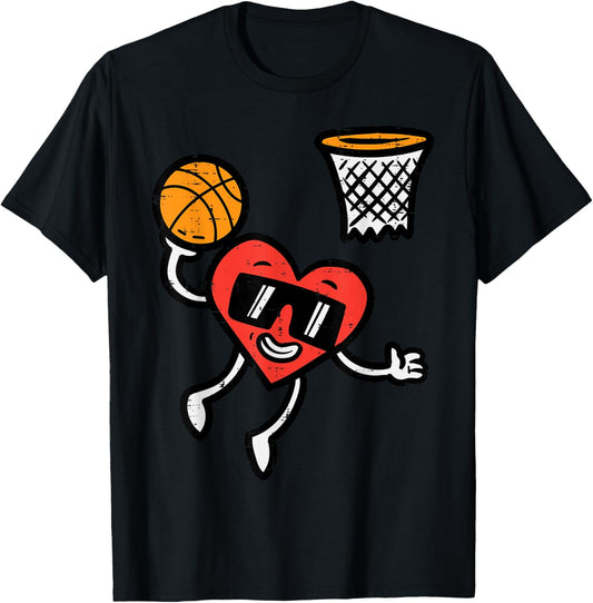 Valentines Day Basketball Cute Sports Men Boys Kids Toddlers T-Shirt - T-Shirt | Black