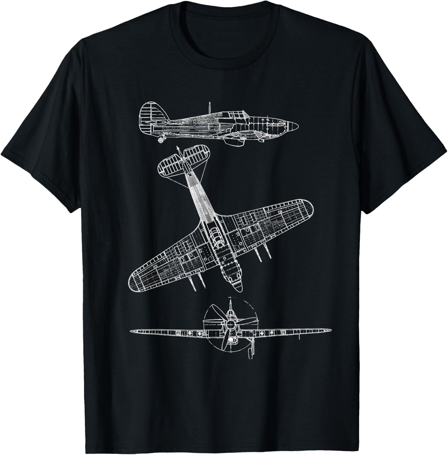 Hawker Hurricane Aircraft Blueprint Design T-Shirt - T-Shirt | Black