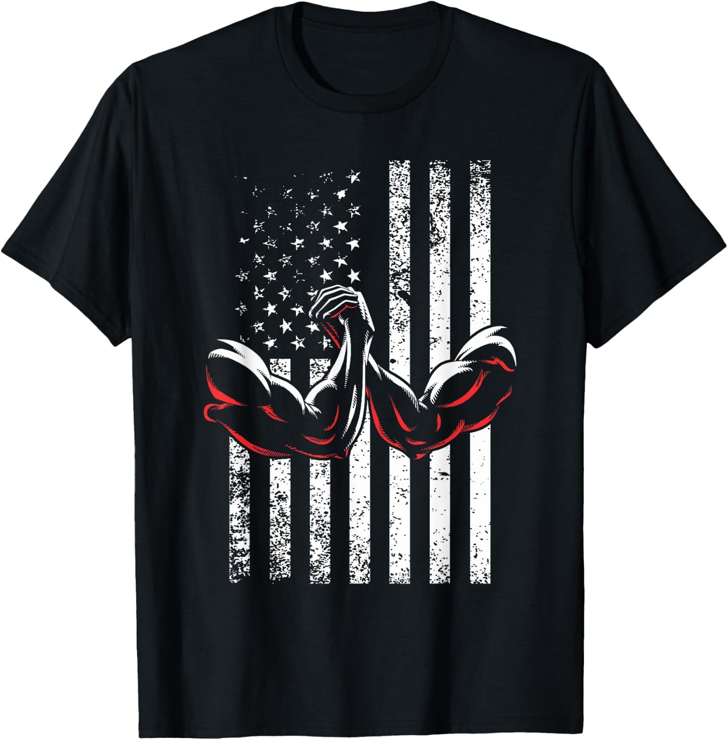 USA Flag Arm Wrestling Table Patriotic Armwrestling Machine T-Shirt - T-Shirt | Black