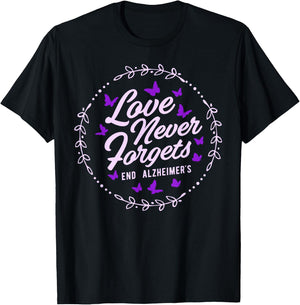 Love Never Forgets End ALZ Alzheimer's Awareness Butterfly T-Shirt - T-Shirt | Black