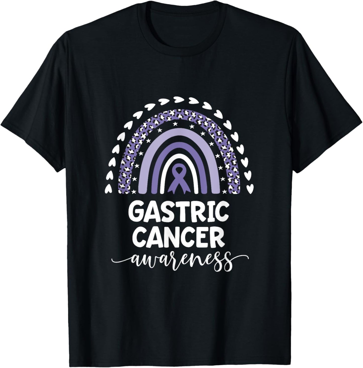 Purple Rainbow Ribbon Love Support Gastric Cancer Awareness T-Shirt - T-Shirt | Black