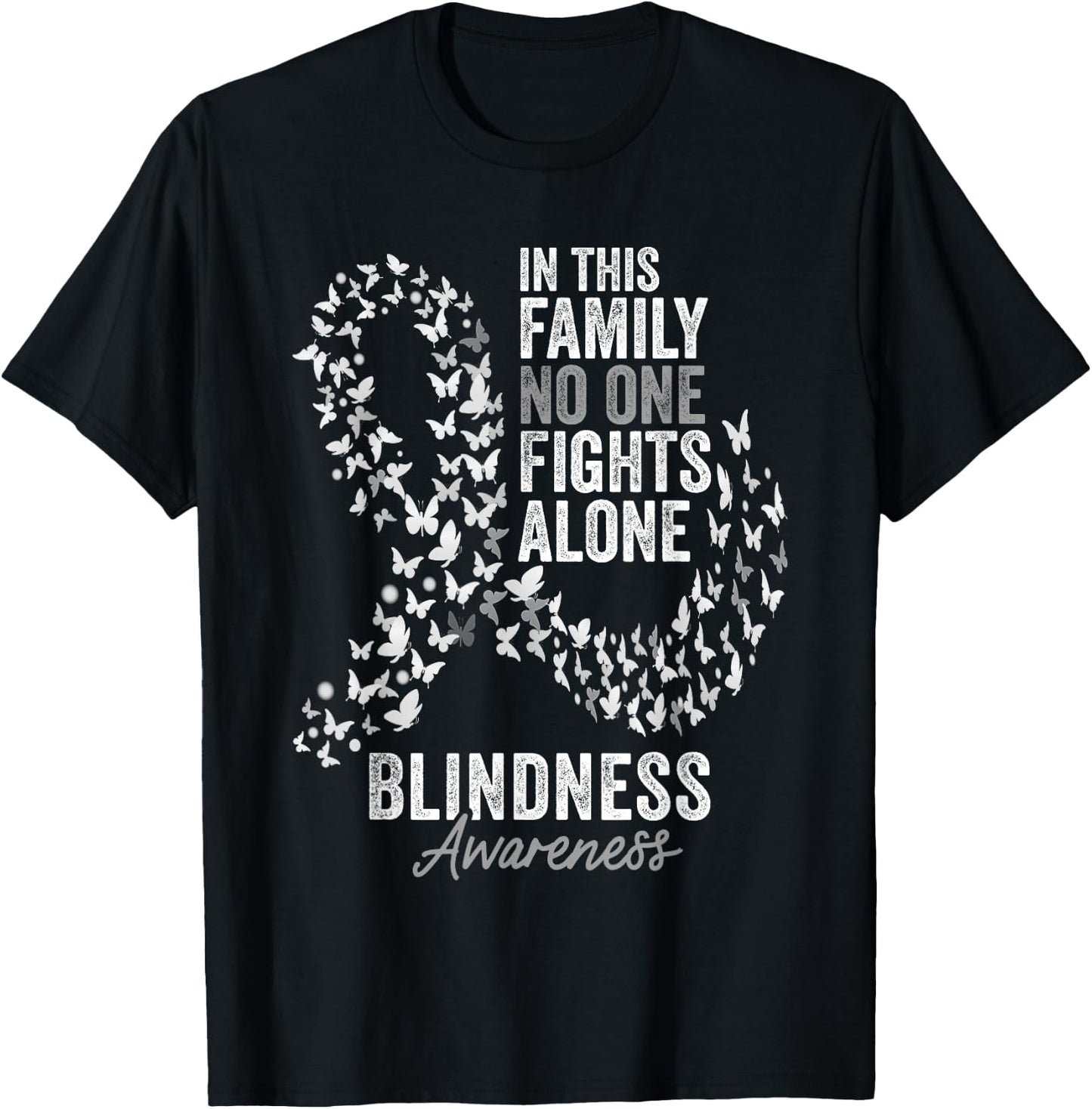 Blindness Awareness Month Butterflies White Ribbon T-Shirt - T-Shirt | Black