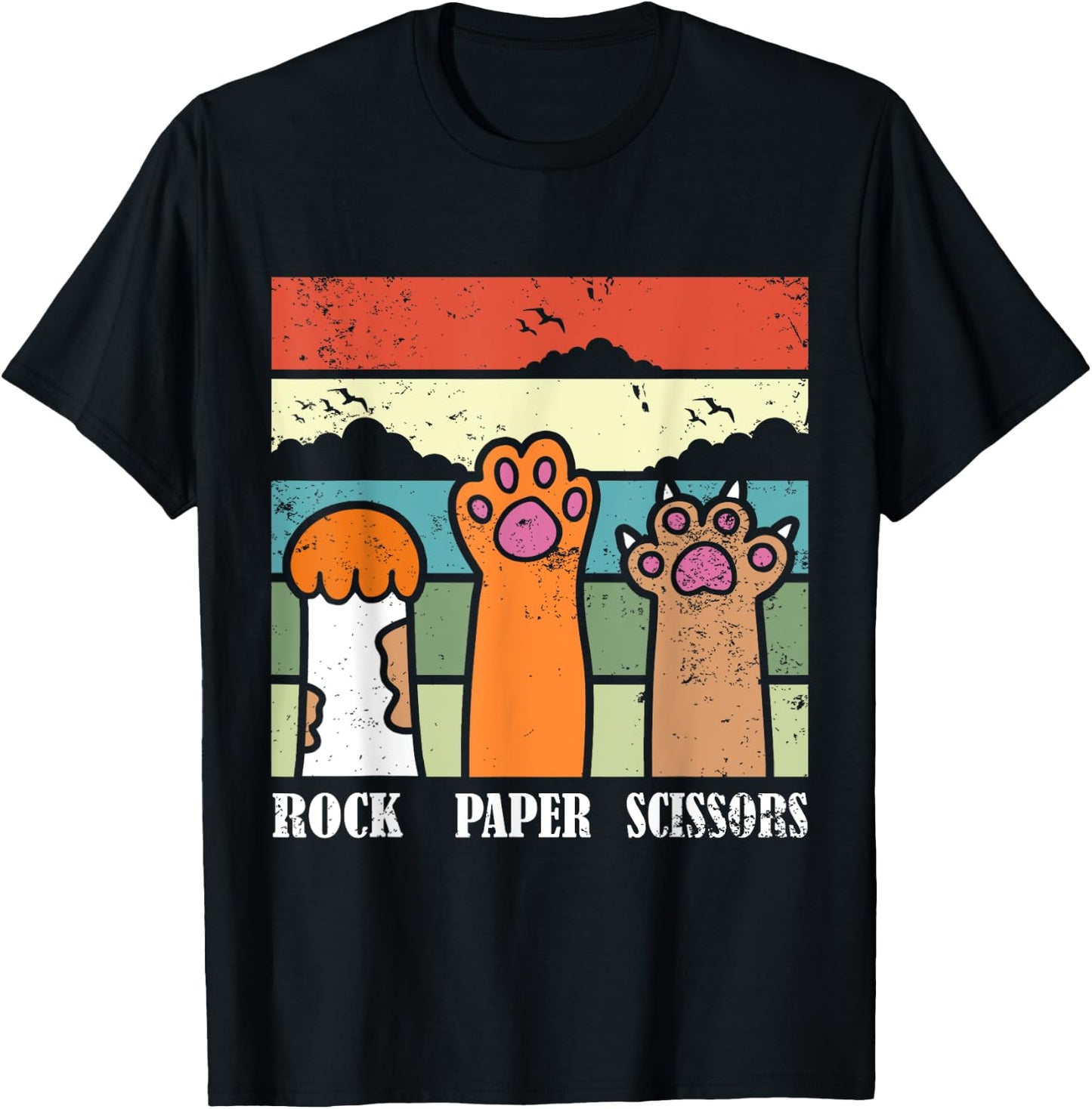 Rock Paper Scissors Game Kitten Lover Animal Paws Cat T-Shirt - T-Shirt | Black