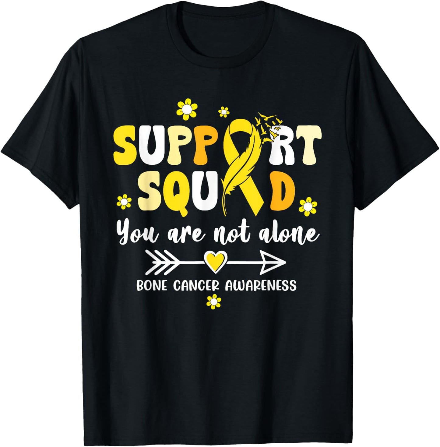 Groovy Support Squad Yellow Ribbon Bone Cancer Awareness T-Shirt - T-Shirt | Black