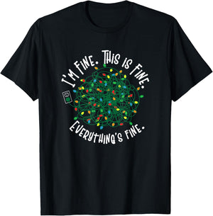 Funny I'm Fine Everything's Fine Tangled Christmas Lights T-Shirt - T-Shirt | Black