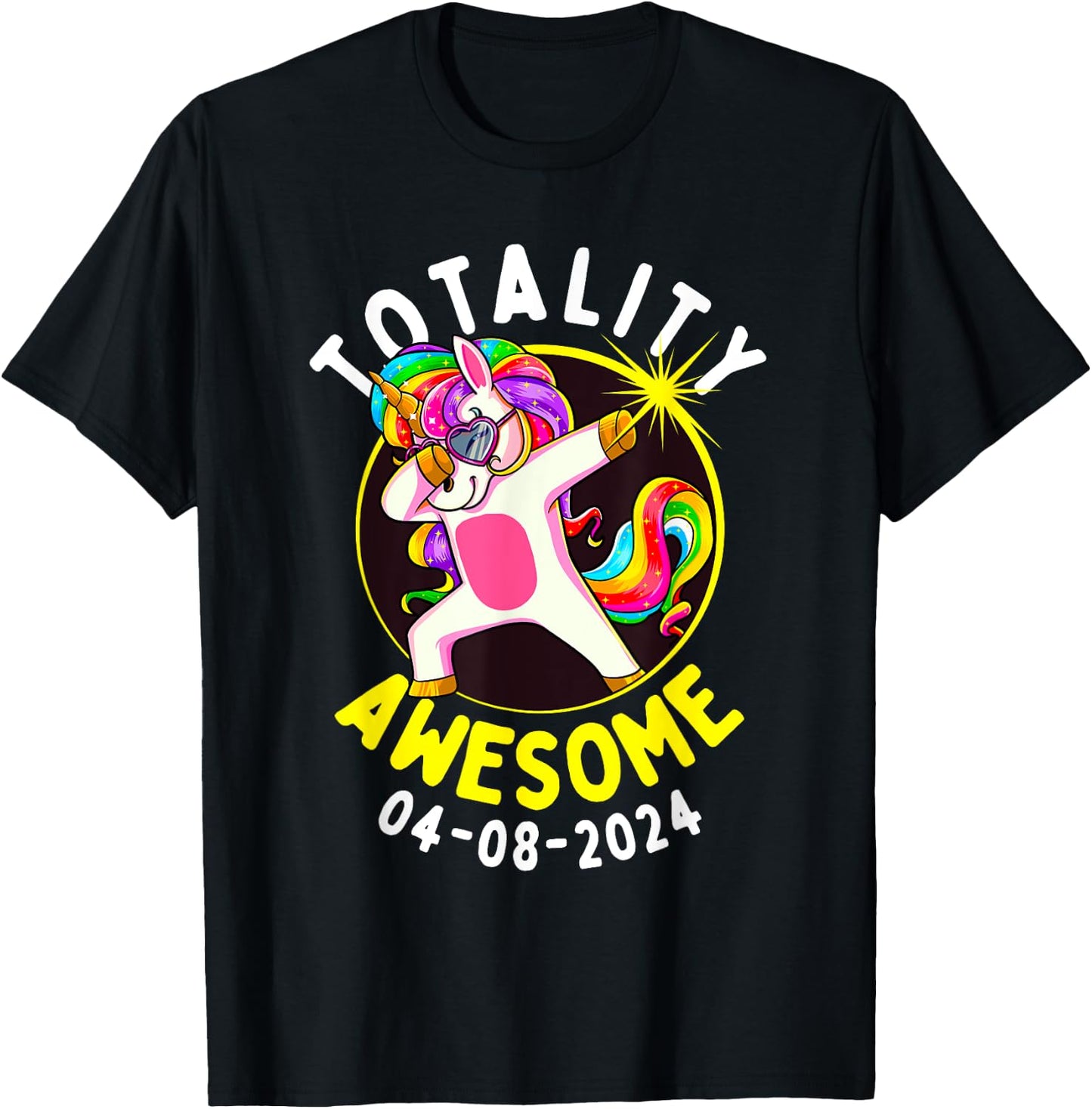Solar Eclipse Totality Awesome 04-08-2024 Dabbing Unicorn T-Shirt - T-Shirt | Black
