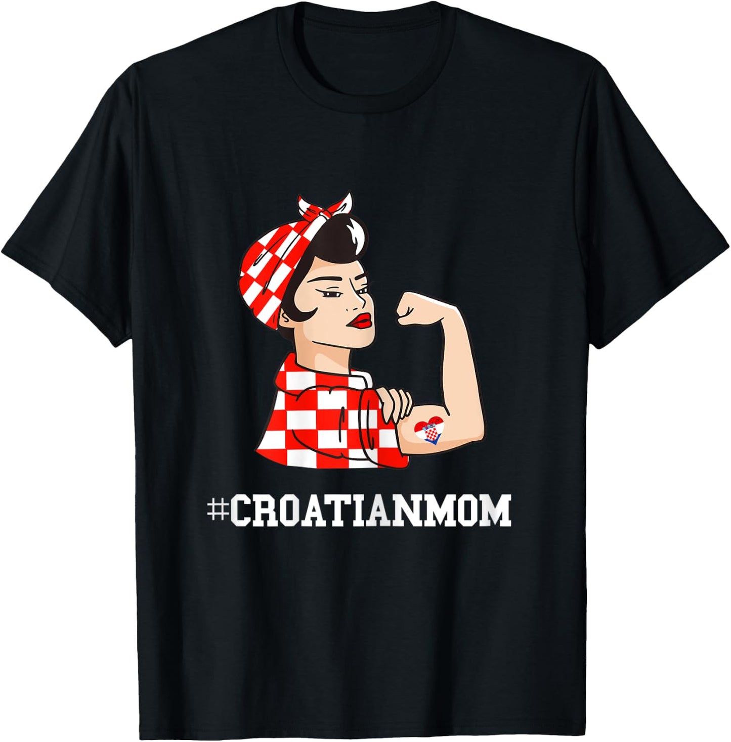 Croatian Mom Tattoo Croatia Strong Croatian Roots Hrvatska T-Shirt - T-Shirt | Black