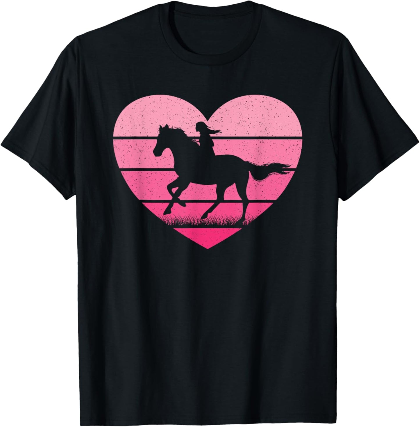 Cute Pink Retro Horse Heart Horseback Riding Horse Western T-Shirt - T-Shirt | Black